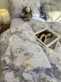 Xpoko -  Sweet cute rabbit tulips blue bedding set kid teen,twin full queen flower cotton home textile bed sheet pillow case quilt cover