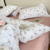 Xpoko  -  Vintage Countryside Floral Lace Ruffles Duvet Cover Set, Pillowcases with Bed Sheet, Fitted Sheet, Girls Bedding Set