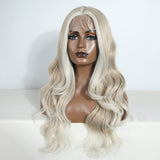 Xpoko Synthetic Lace Front Wig Long Wavy 26 " Body Wavy  Lace Wig For Women Lace Front Wig Light Blonde Cosplay Wig