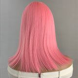 Xpoko Pink Wig with Bangs, Lolita Pink Long Straight Wigs, Heat Resistant Synthetic Colorful Wigs for Cosplay Daily Party Halloween