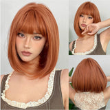 Xpoko Dark Green Bob Synthetic Wigs Short Straight Wig Green Hair with Bangs for Women Party Cosplay Use Heat Resistant