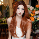 Xpoko Natural Fashion Handmade Lace Women's Wig Orange Wave Wig Curly Women's Party Lolita Cosplay Wig