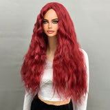 Xpoko Bug Wig for Women Long Wavy Purple Wig with Bangs, Heat Resistant Fiber Synthetic Ginger Curly Wigs Daily Party Cosplay Wig