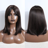 Xpoko Synthetic Straight Bob Wigs With Bangs For Women Natural Hair full machine made 16" Bob Synthetic Hair