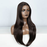 Xpoko Synthetic Lace Front Wig 28" Straight Ombre Chocolate Brown lace Wig Cosplay part Wig  For Women Lace Wig synthetic Lace Wig