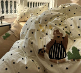 Xpoko  -  Fashion cute embroidery bear polka dot bedding set,twin full queen lovely cotton home textile bed sheet pillow case quilt cover