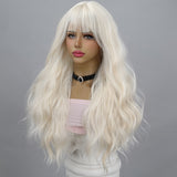 Xpoko Daily Party Lolita White Wavy Long Curly Hair Synthetic Fiber Women's Wig Qi Liu Hai Silk Women's Wig