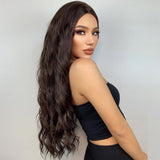 Xpoko 28 Inch Brown Wavy Wigs For Women Romantic Elegant Brown Mid-split Long Curly Synthetic Wigs for Party Daily Use