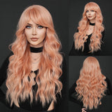 Xpoko Long Wavy Omber Blonde Wigs with Bangs Natural Synthetic hair wig for Women Daily Cosplay Lolita Party Heat Resistant
