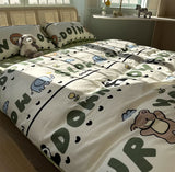 Xpoko  -  Cute cartoon bear lion elephant bedding set,twin full queen green lovely cotton home textile bed sheet pillow case quilt cover