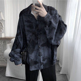 Xpoko Tie dye loose shirt men long sleeved early autumn Korean version student ins men shirt dark abstinence inch shirt men shirts y2k