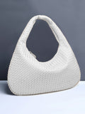 Xpoko Geometric Solid Color Split-Joint Woven Zipper Bags Handbags