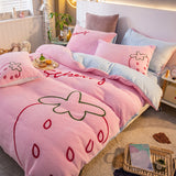 Xpoko Super Soft Warm Cosy Flannel Velvet Fleece Cartoon Bear Embroidery Child Bedding Set Duvet Cover Flat/Fitted Sheet Pillowcases