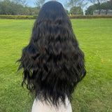 Xpoko Black Female Lace Black Center Split Large Wave Wig 28 inches 13x4 Loose Wave Style Naturally Ventilated Women's Wig