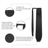 Xpoko Clip in Ponytail Extension Wrap Around Long Straight Ponytail Natural Soft Synthetic Hairpiece for Women