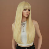 Xpoko Costume Wig High Density Synthetic Long Straight Blonde Wig For Women Heat Resistant Daily Party Cosplay With Neat Bangs