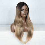 Xpoko Synthetic Lace Front Wig 28"Long Straight lace Ombre Blonde Wig part Wig  For Women Lace Wig synthetic