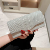 Xpoko back to school Ladies Glitter Silver Clutch Bag Envelope Evening Bag Fashion Elegant Long Purse Women Chain Shoulder Bags Wedding Party Handbag