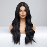 Xpoko 60.96cm Dark Brown  Long Wavy Synthetic Wigs for Women Natural Wavy Heat Resistant Hair Brunette Cosplay Costume Party Wig