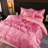 Xpoko - Beautiful Floral Jacquard Satin Bedding Set Full Queen King Size