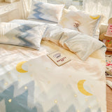 Xpoko Cute Moon Bedding Set For Girl Kawaii Heats Flower Cotton Twin Full Queen Size Bedding Double Fitted Bed Sheet Quilt Duvet Cover