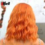 Xpoko Short Copper Ginger Synthetic Natural Wavy Wigs Hair Orange Halloween Bob Wig with Bangs Heat Resistant for Women Cosplay Wig