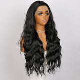 Xpoko 28 inch Black Daily High End Lace Front Wig 13 * 4 Hand Hook Lace Non Glue Synthetic Party Big Wave Wig Black Role Playing Wig