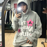 Xpoko Designed star letter printed hooded sweatshirt for men women in autumn and winter fashion trend casual and comfortable couple