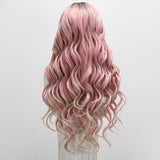 Xpoko Women Wig Long Curly Hair With Large Waves Pink Color Natural White Center Split Wig Women