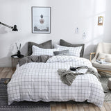 Xpoko Fashion Bedding Set White Green Double Bed Linens Quilt Duvet Cover Pillowcase Queen Size Flat Sheet Classic Grid for Girl Boy