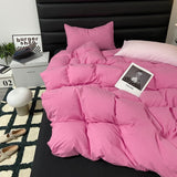 Xpoko Fashion Style Pink,Black 4pcs Bedding Set Luxury Pure Cotton Soft Duvet Cover Comforter Pillowcases Bed Flat Sheet Set for Girl