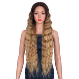 Xpoko Synthetic Lace Wig Long Deep Wavy Ombre Blonde Brown Lace Wigs For Black Women Heat Resistant Cosplay Wigs