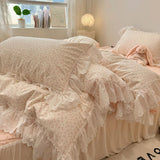 Xpoko  -  Korean Style Lace Ruffles Pure Cotton Bedding Set Little Floral Duvet Cover Set Bed Skirt/Flat Sheet/Fitted Sheet Pillowcases