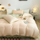 Xpoko  -  Chic Seersucker Bedding Set Washed Brushed Comforter Duvet Cover Flat Sheets Pillowcase Lightweight Soft Home Textile Bed Linen