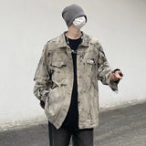 Xpoko Men Winter Outfit Men Gray Tie-dye Denim Jackets Coats Loose Vintage Jeans Jackets New Autumn Hip Hop Denim Coats Outwear Casual Jeans Coats