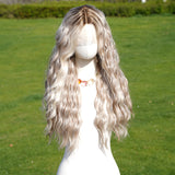 Xpoko Gradient Color Wig Platinum Women's Party Wig Highlight Dyed Wavy Curly Hair Handmade Lace Women's Daily Wig