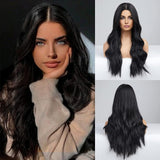 Xpoko 60.96cm Dark Brown  Long Wavy Synthetic Wigs for Women Natural Wavy Heat Resistant Hair Brunette Cosplay Costume Party Wig