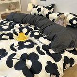 Xpoko INS Cream Style Bedding Set Duvet Cover Soft Queen Full Twin Size Floral Flat Bed Sheet Girls Pastoral Quilt Cover Pillowcase