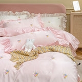 Xpoko - Comfortable and Soft Sweet Style Satin Bedding Set 4 Pcs