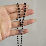 Xpoko Punk Vintage Star Love Heart Angel Pendant Black Beaded Necklace For Women Men Y2k Aesthetic Charm Jewelry Grunge Accessories