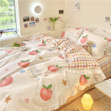 Xpoko Kawaii Peach Bedding Set For Home Cotton Twin Full Queen Size Strawberry Bear Cute Fitted Bed Sheet Pillowcases Duvet Cover