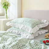 Xpoko Plaid design ruffle pilowcase fresh cotton pillow cases princess home decoration bedding accessories pillow sham pillow cover