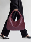 Xpoko Geometric Solid Color Split-Joint Woven Zipper Bags Handbags