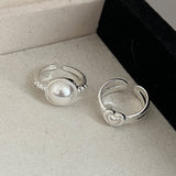 Xpoko Gifts New Design Baroque Pearl Ring Silver Color Adjustable Rings for Women Korean Trendy Geometry Jewelry Party Luxury Accessory Gift
