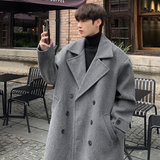 Xpoko Men Winter Outfit Winter High Quality Woolen Trench Coats Men Korean Style Luxury Male Casual Trenchcoat Men's Streetwear Gray/Khaki/Black