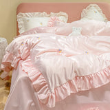 Xpoko - Comfortable and Soft Sweet Style Satin Bedding Set 4 Pcs