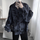 Xpoko Tie dye loose shirt men long sleeved early autumn Korean version student ins men shirt dark abstinence inch shirt men shirts y2k