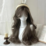 Xpoko Synthetic Wigs Fluffy Natural Long Curly Hair Headband Style Wig Daily Versatile Menthol Brown Wig