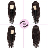 Xpoko Black Wig with Bangs for Women Long Black Wavy Wigs 26 Inch Natural Black Wigs Natural Looking Heat Resistant Synthetic Wig