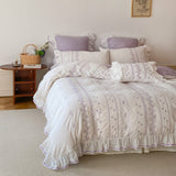 Xpoko Embroided French Lace Ruffle Bedding Set